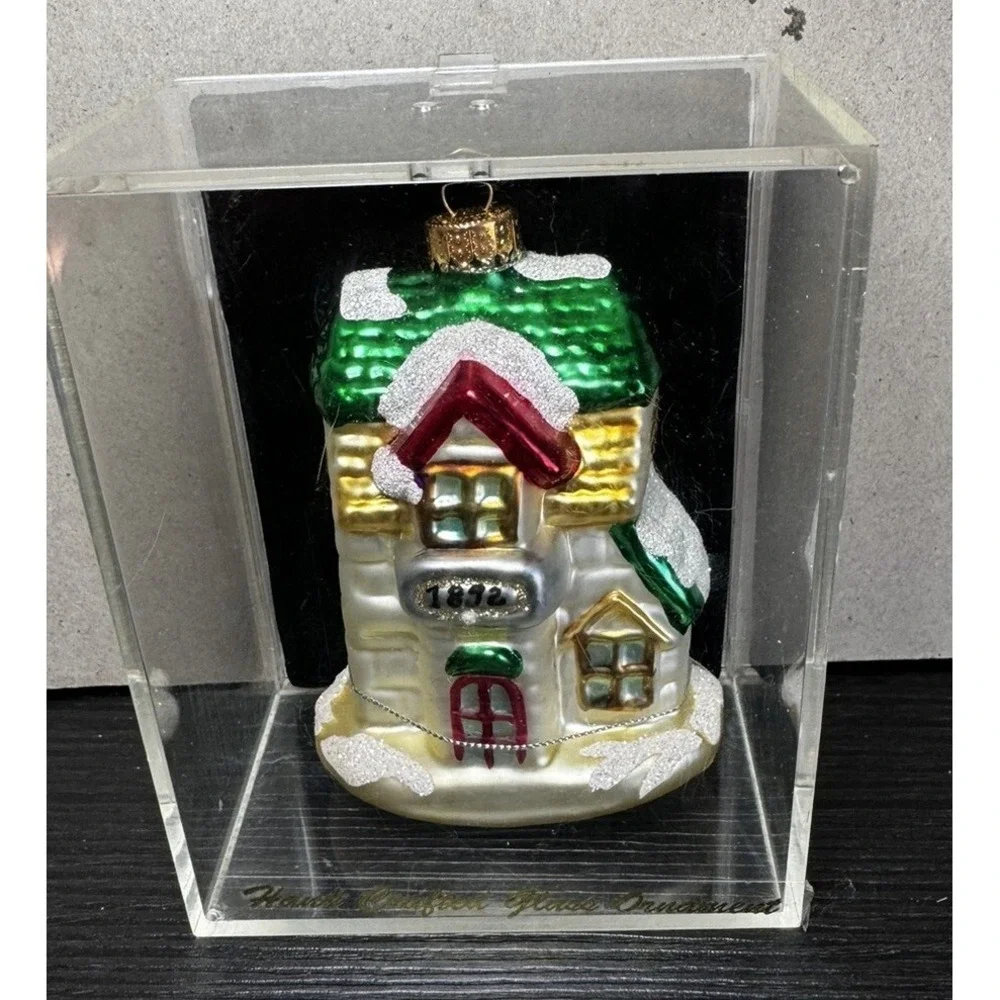 Vintage Target Hand Crafted Glass Ornament House w/snow 2002